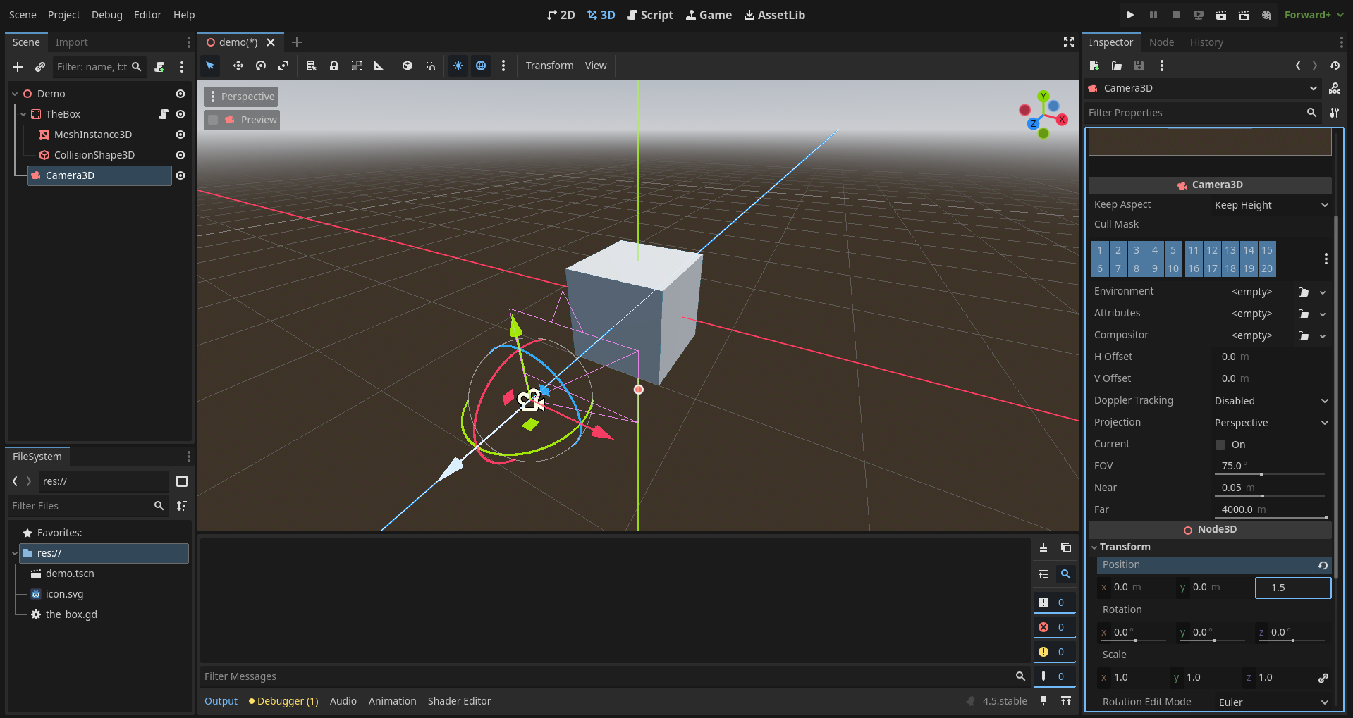 move camera 1.5 on Z